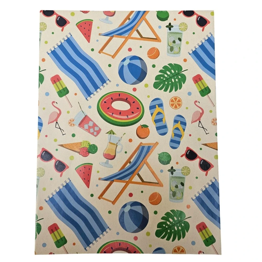 Lot 6 Folded Gift Wrapping Paper Sheets Donut Beach Cupcake Tropical‎ Prints